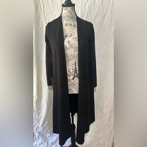 LuLaRoe Duster Cardigan size XS Sarah Black Floral with Pockets